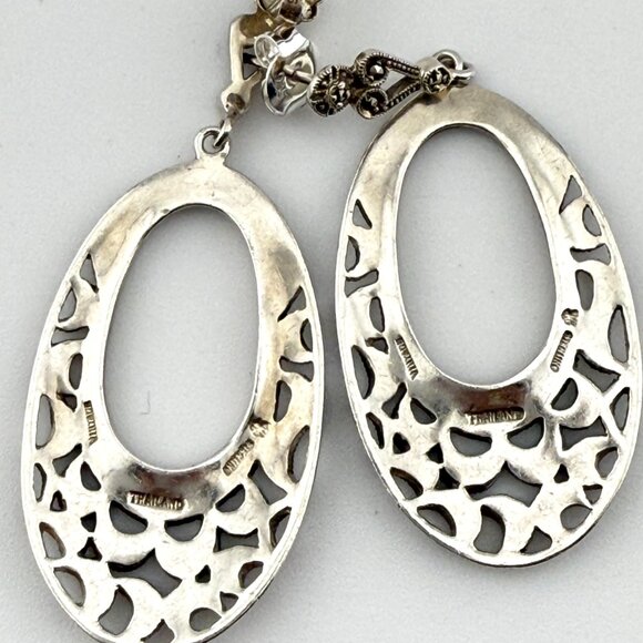 Vintage Sterling Silver Marcasite Filigree Dangle Earrings – 2.25”, 9.6g - Picture 8 of 15